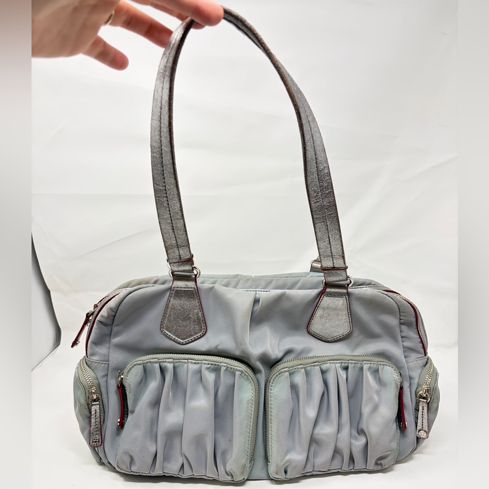 MZ Wallace Jane Bedford Nylon Shoulder Bag Gray Multi Pocket Travel Tote